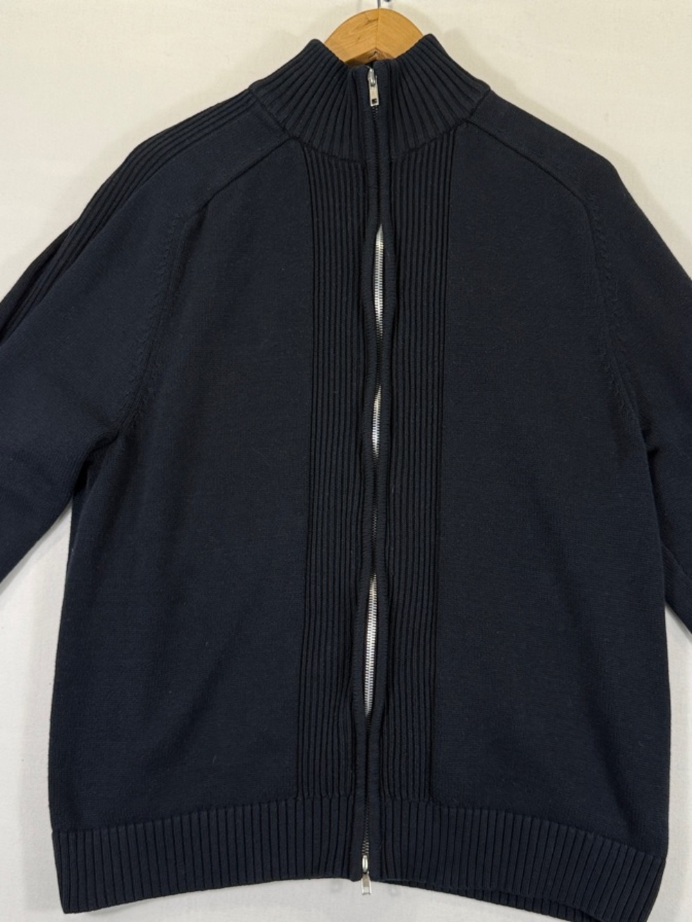 Men's Double-Zip Ribbed High-Neck Sweater Jacket - Black